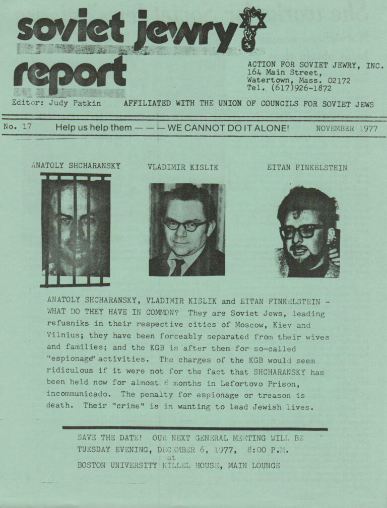 Soviet Jewry Report (Boston Action), November 1977