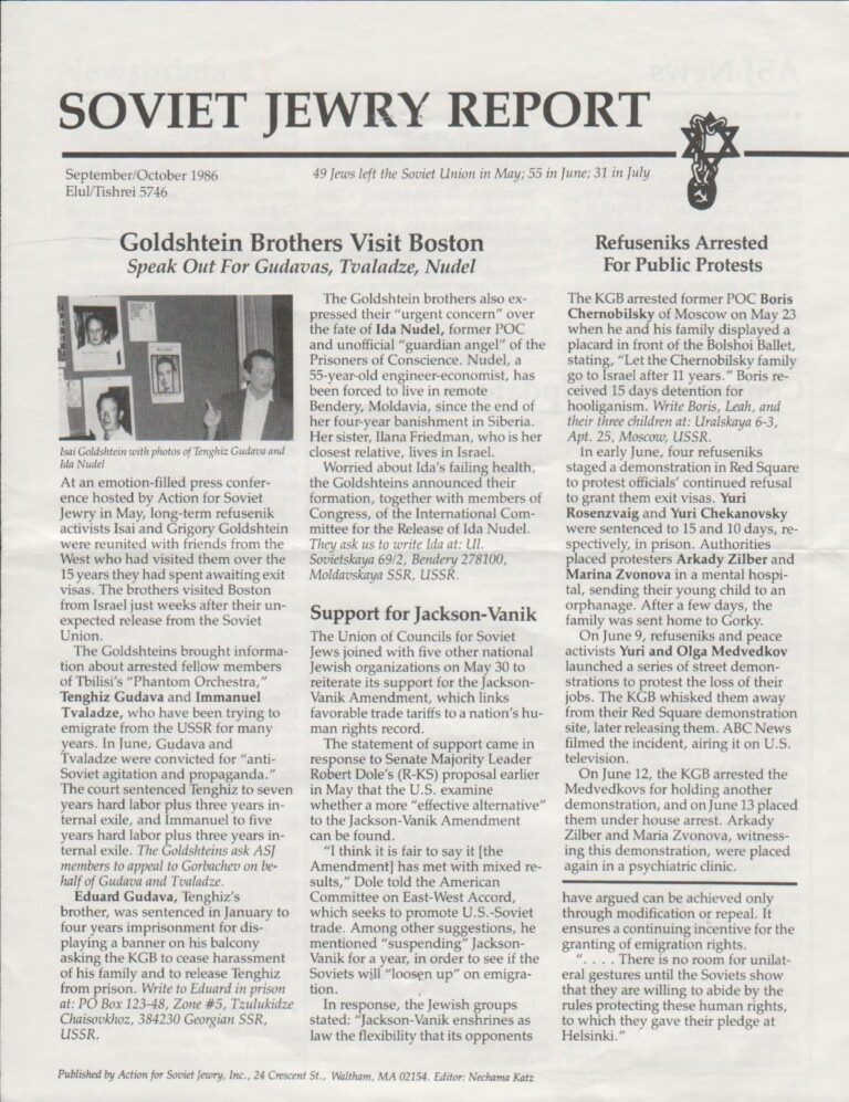 Soviet Jewry Report (Boston Action), September-October 1986